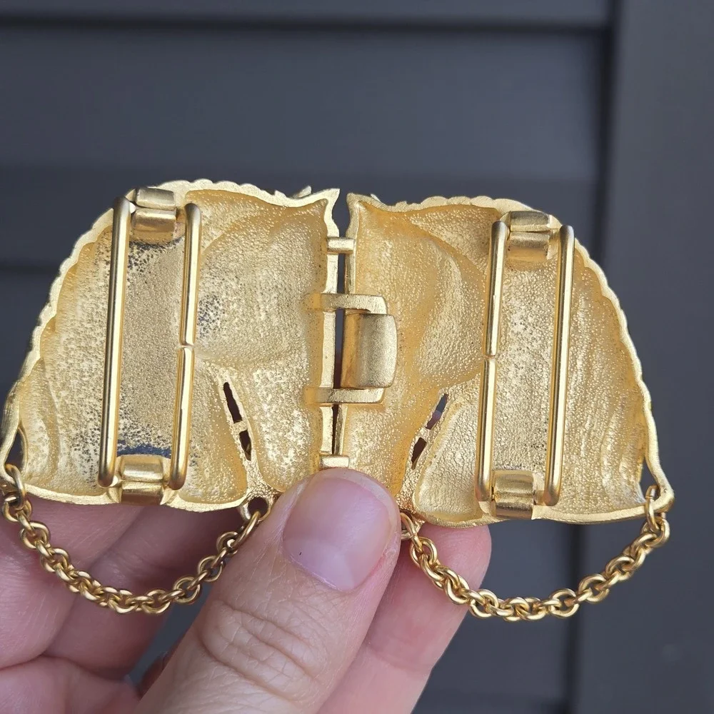 Double Horse Belt Buckle Gold Tone Interlocking Two Pieces. Unsigned.  No Belt